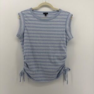 Talbots‎ Petite Blue White Stripe Ruched Side Tank Top Size Small Petite